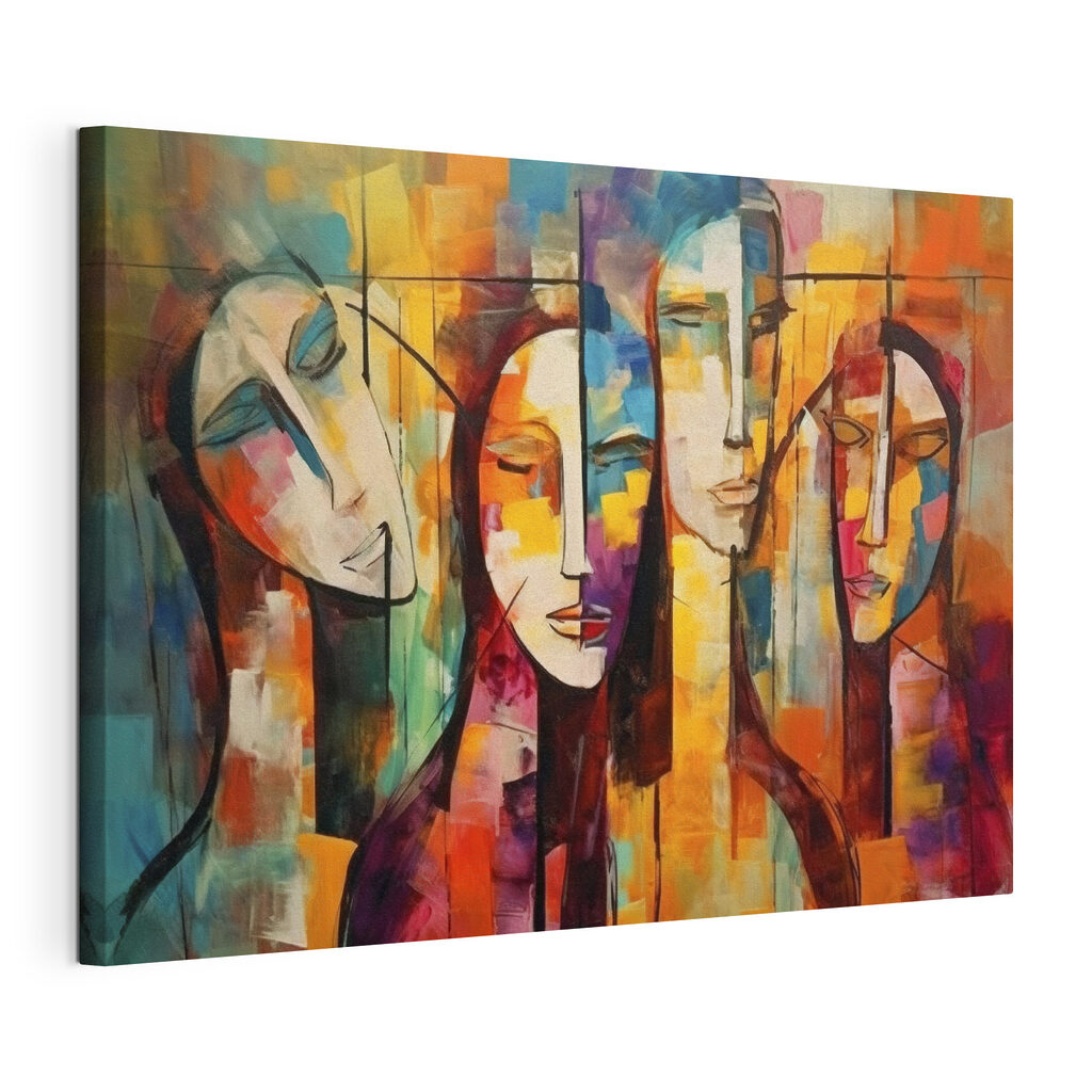 Portraits superposés, toile tendue et bord enveloppé
