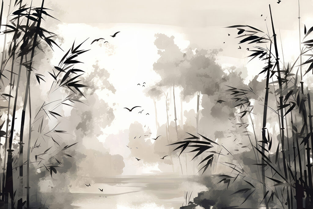 Bambous et eaux calmes — motif complet