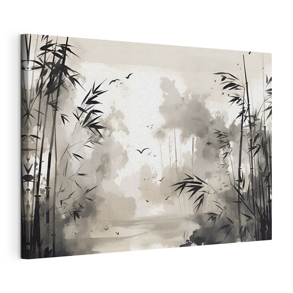 Bambous et eaux calmes, toile tendue et bord enveloppé