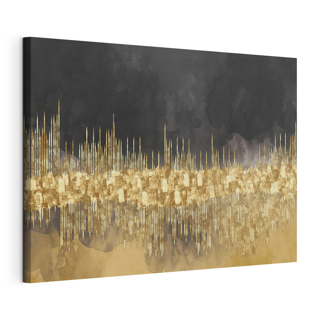 Lignes dorées sur noir, toile tendue et bord enveloppé
