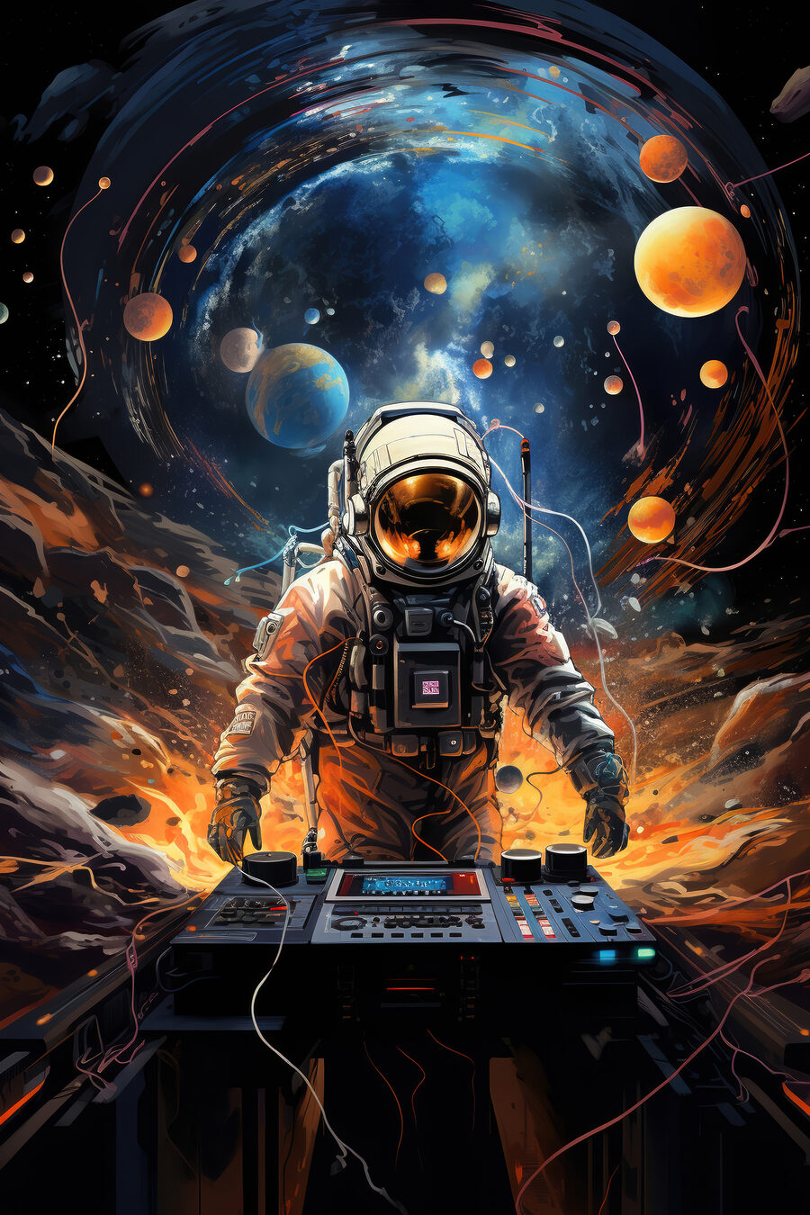 DJ parmi les planètes — motif complet