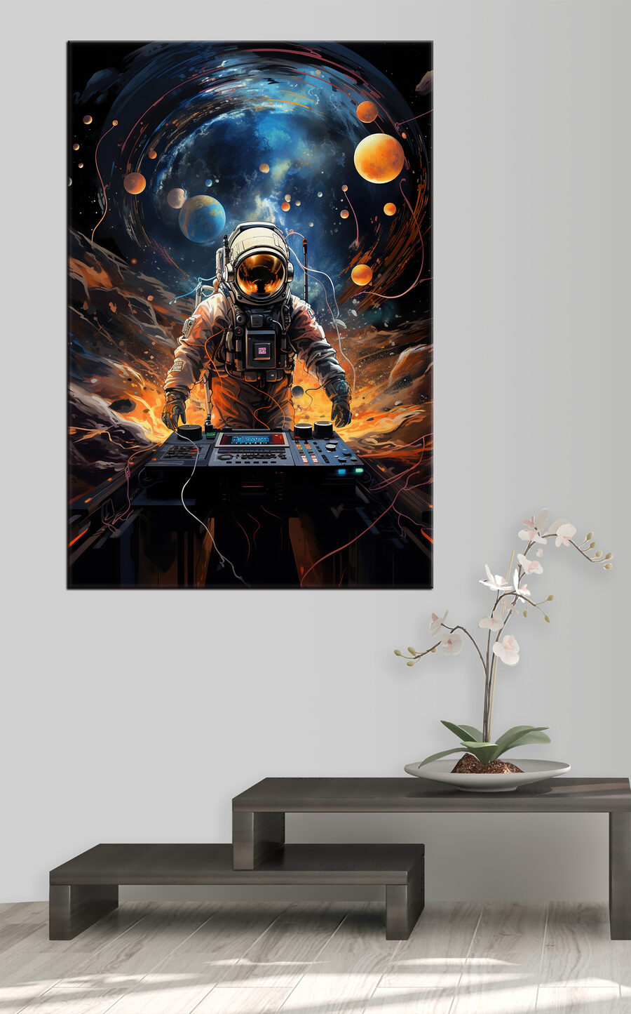 DJ parmi les planètes dans un intérieur