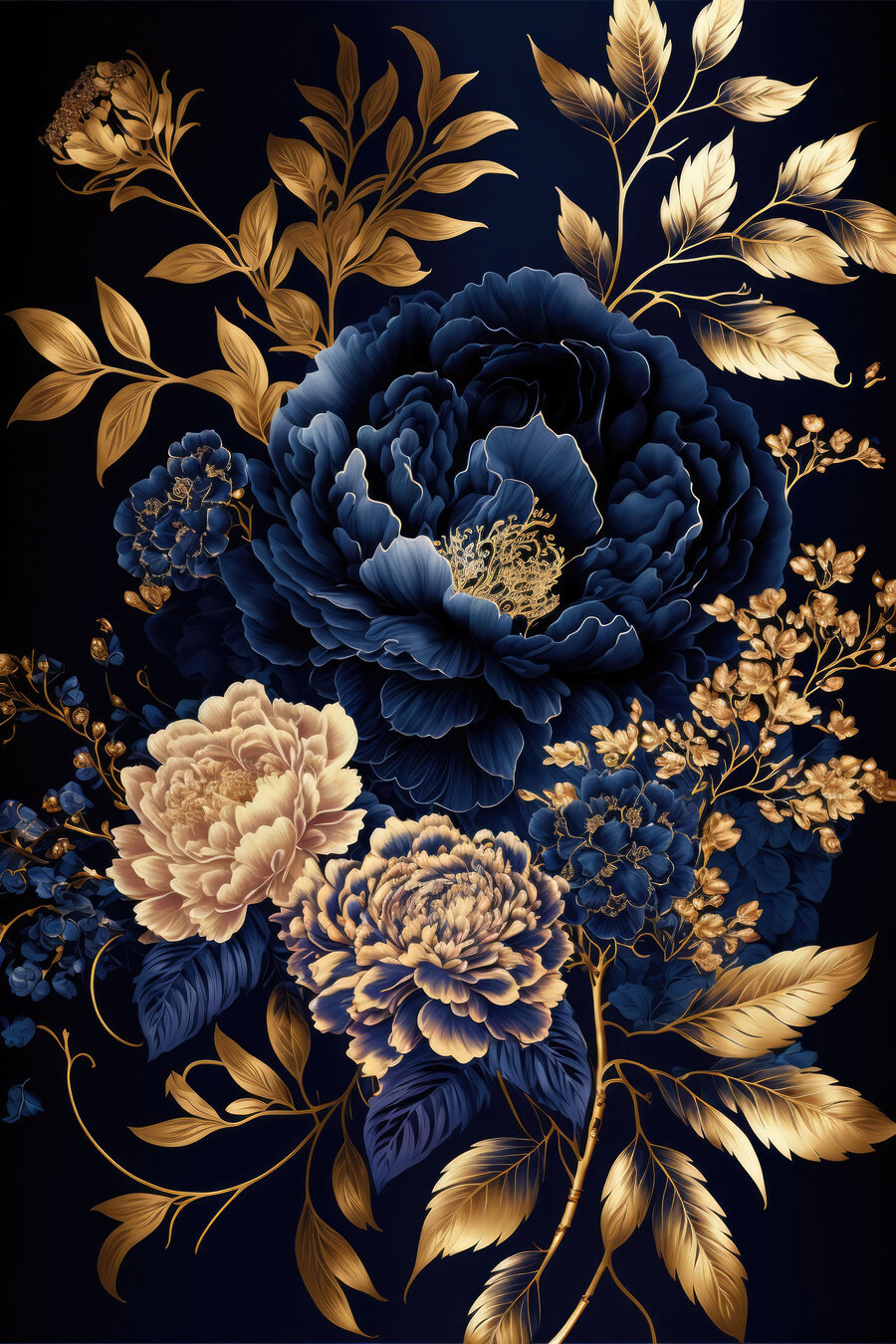 Fleurs bleu roi — motif complet