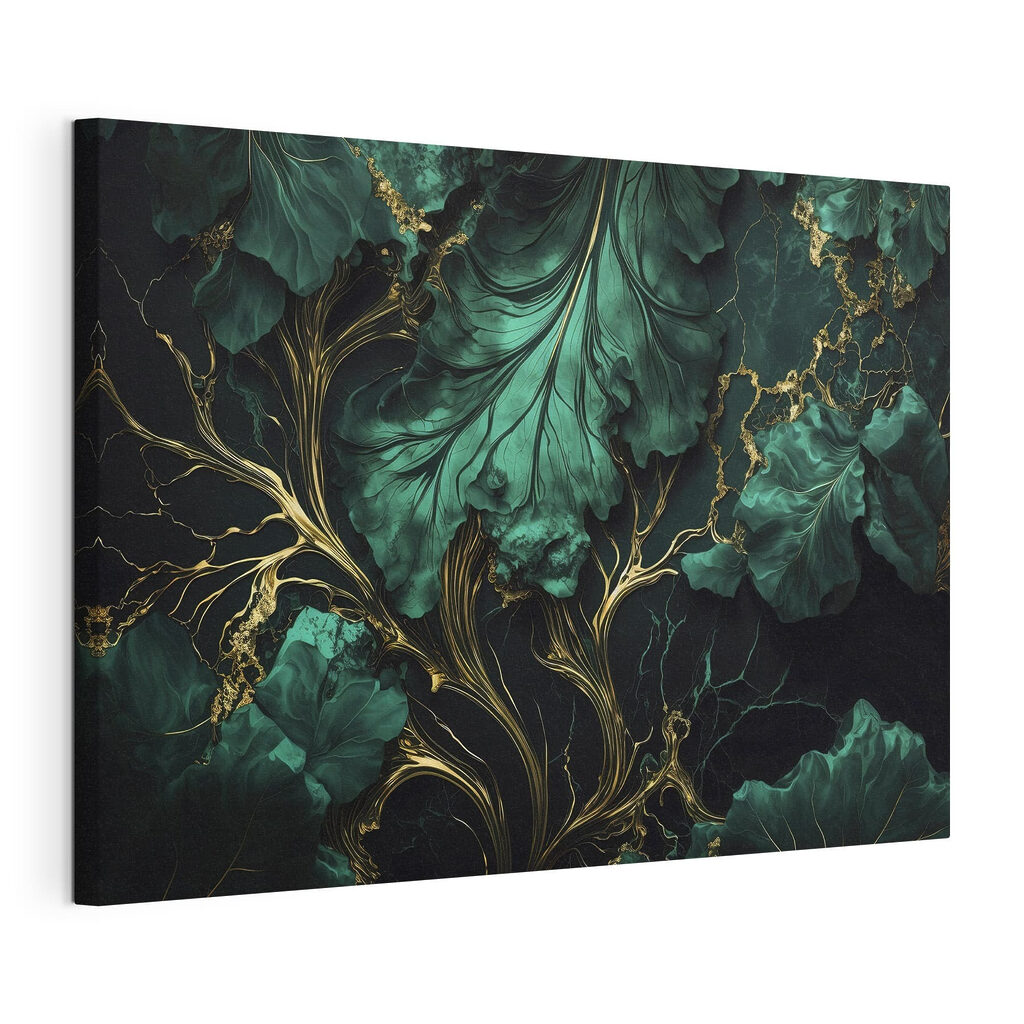 Nervures vertes sur noir, toile tendue et bord enveloppé