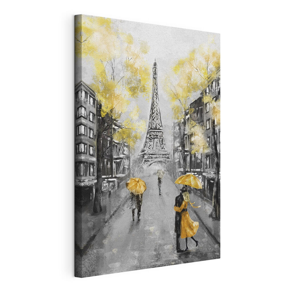 Parapluies jaunes à Paris, toile tendue et bord enveloppé