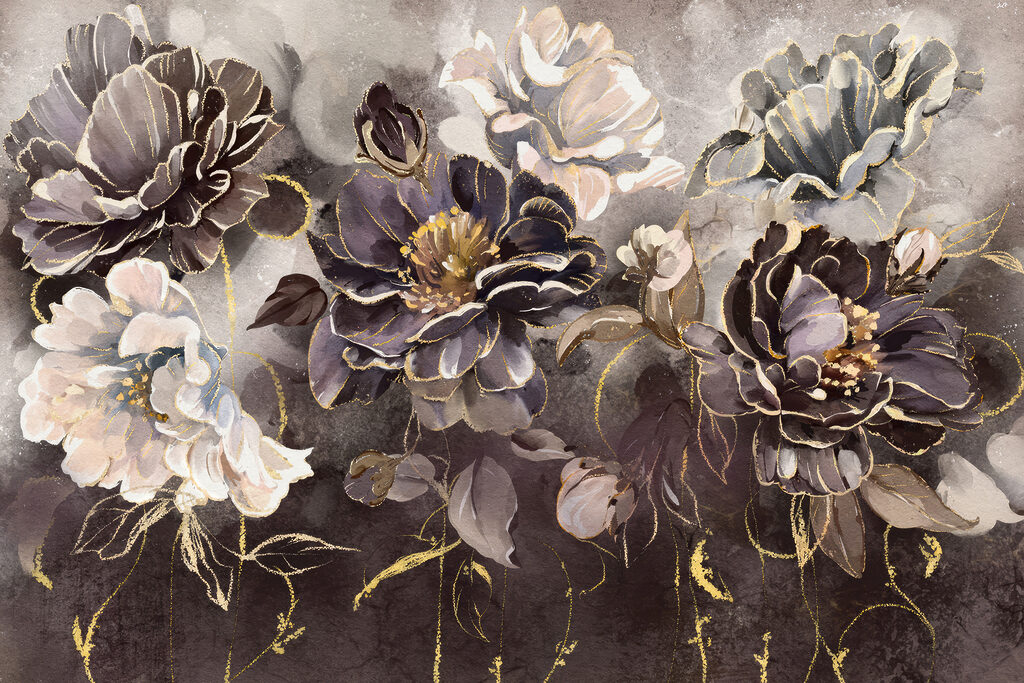 Fleurs en gris profond — motif complet
