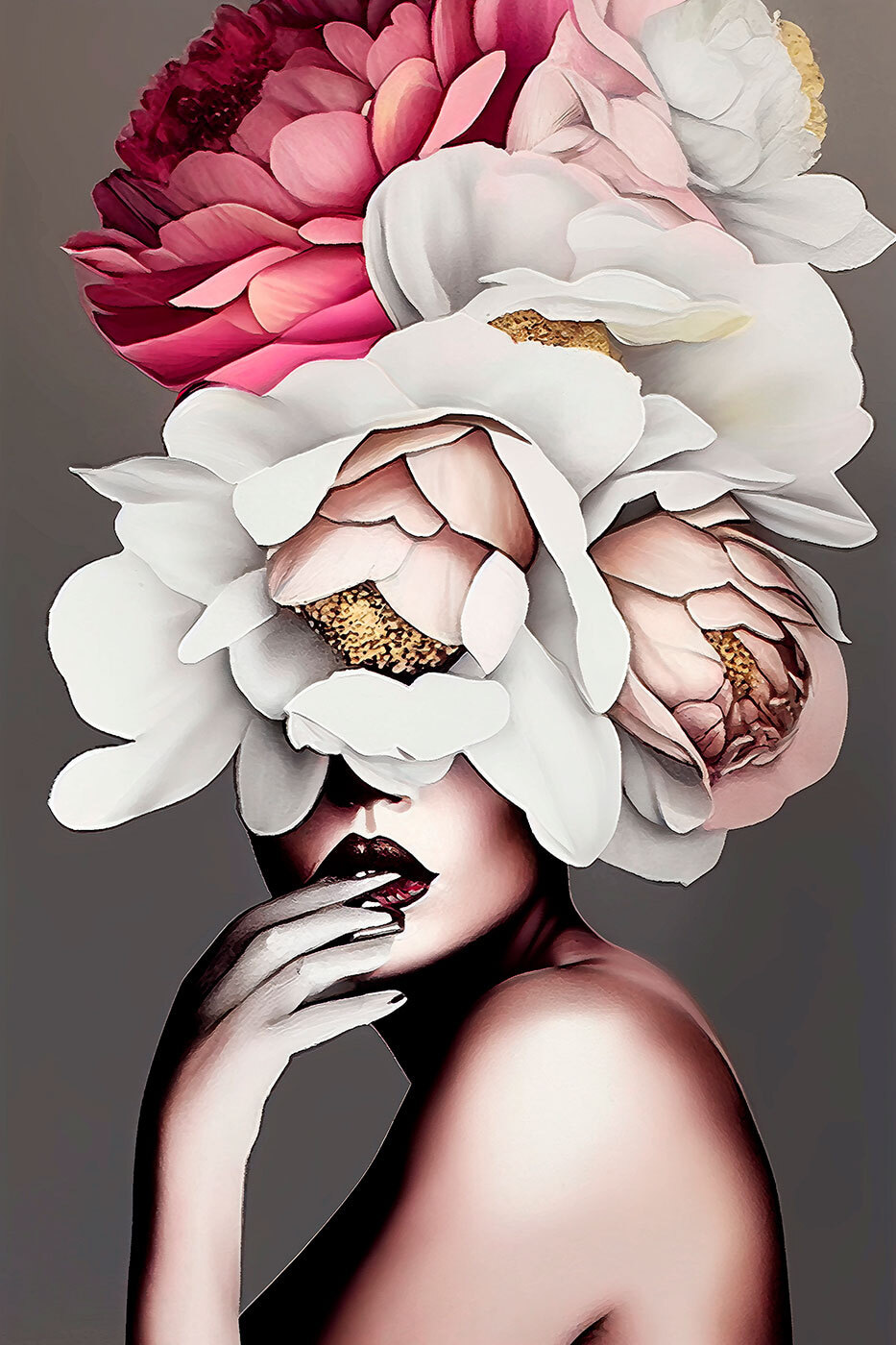 Visage derrière les fleurs — motif complet
