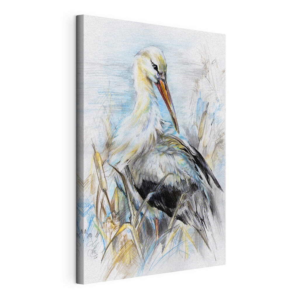 Oiseau aux traits libres, toile tendue et bord enveloppé
