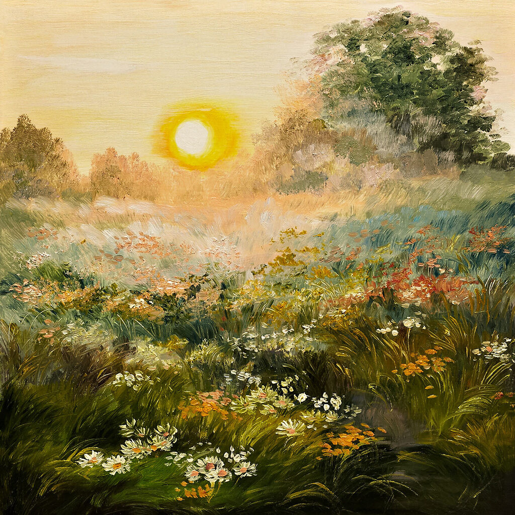 Fleurs au soleil couchant — motif complet