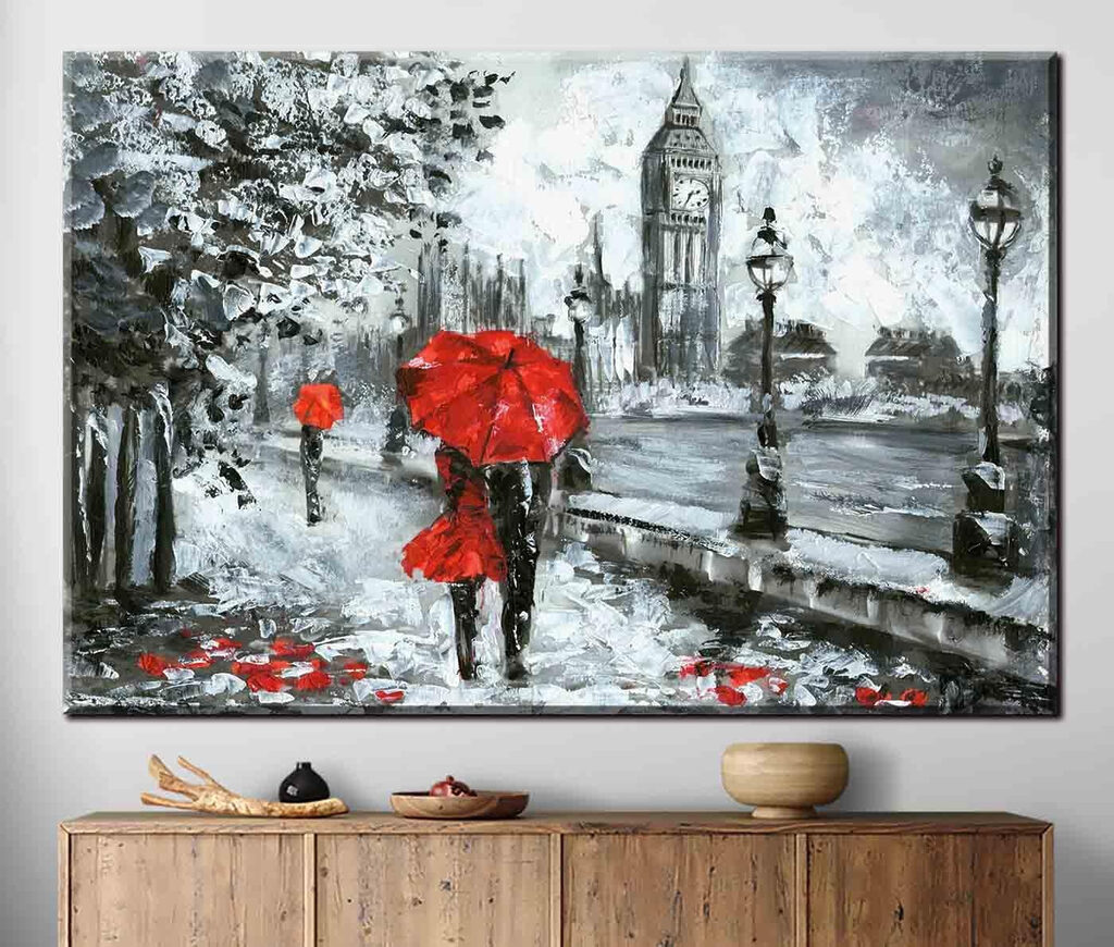 Parapluies rouges à Londres — intérieur 1