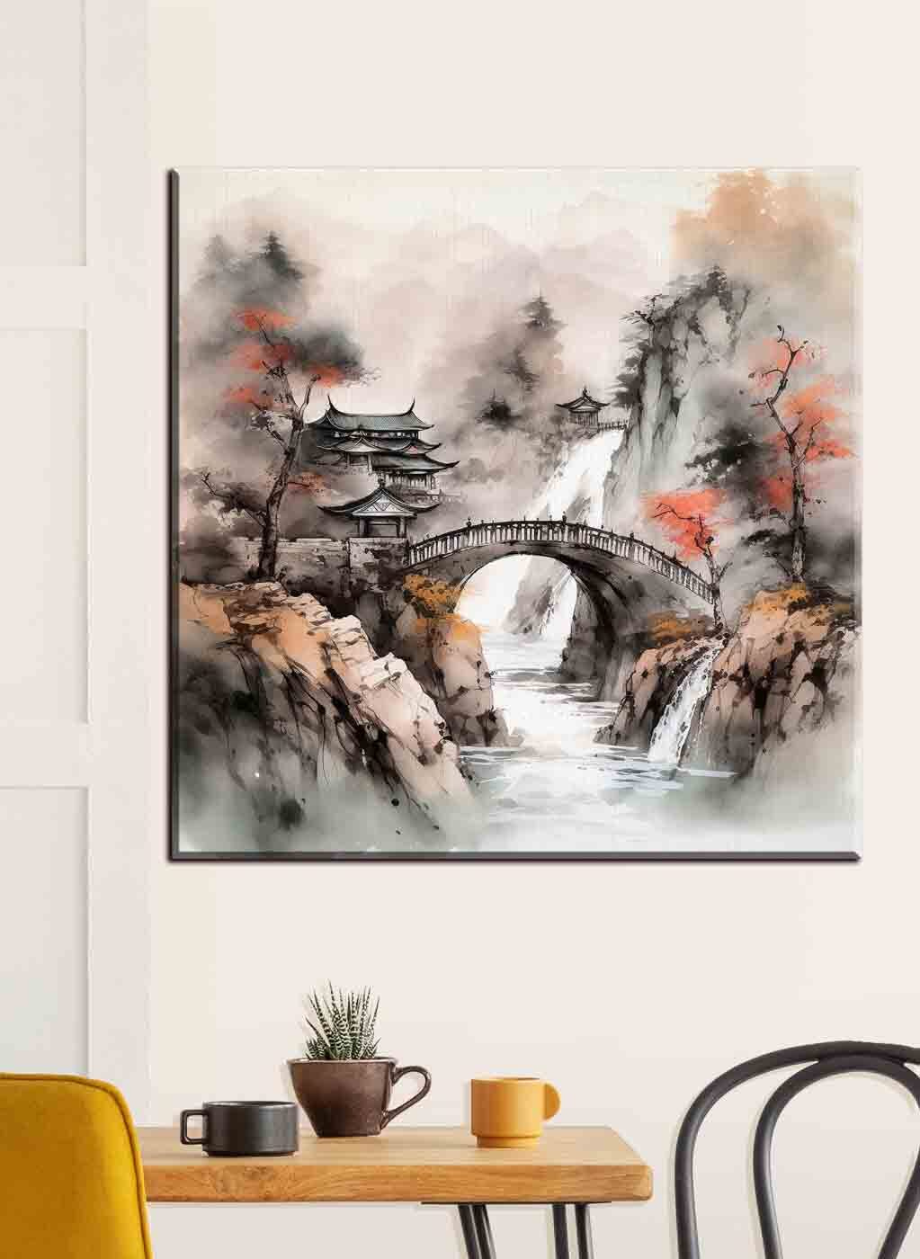 Pont entre rochers brumeux — intérieur 3