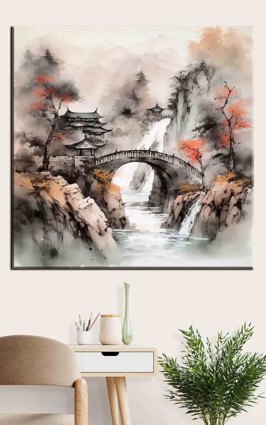 Pont entre rochers brumeux — intérieur 1