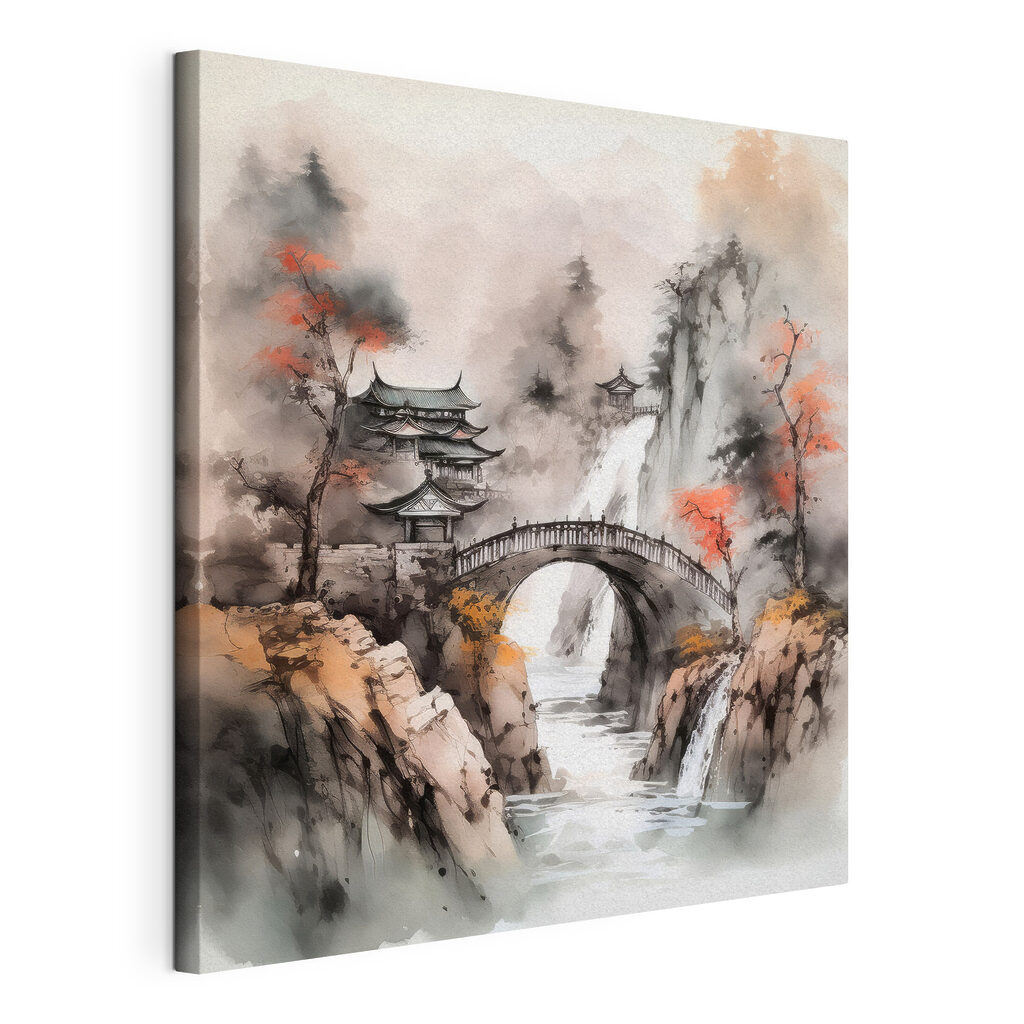 Pont entre rochers brumeux — vue du produit