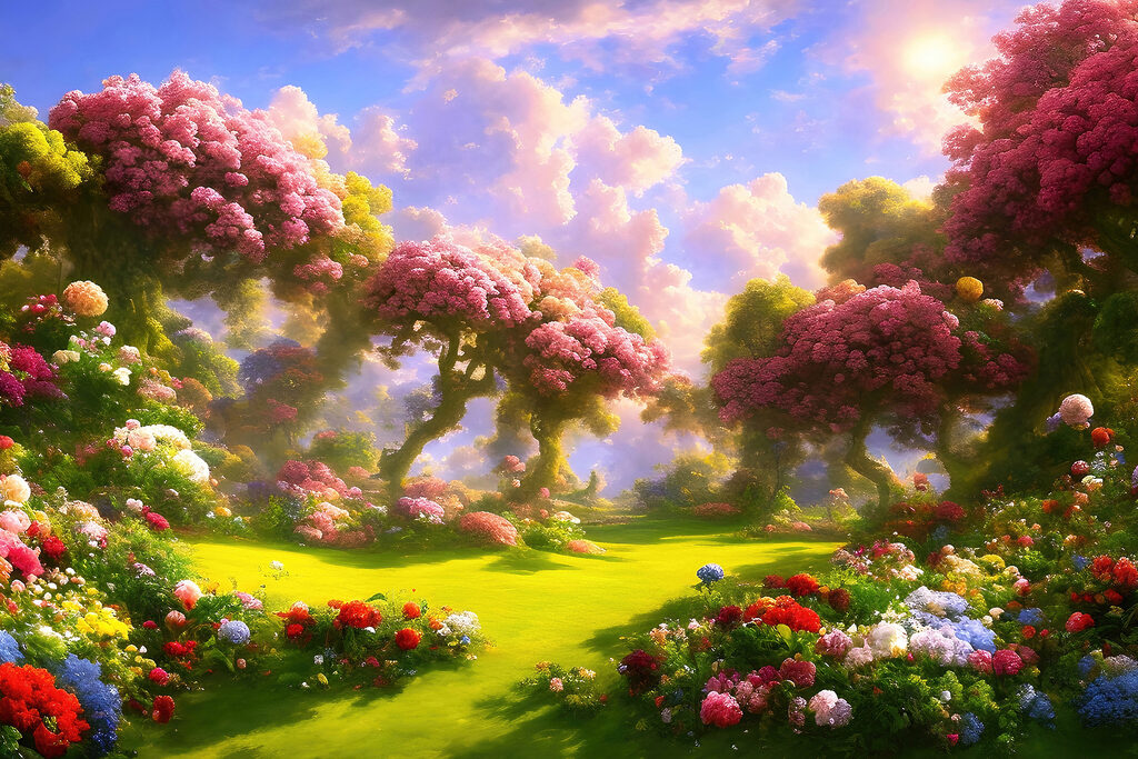 Prairie bordée de fleurs — motif complet