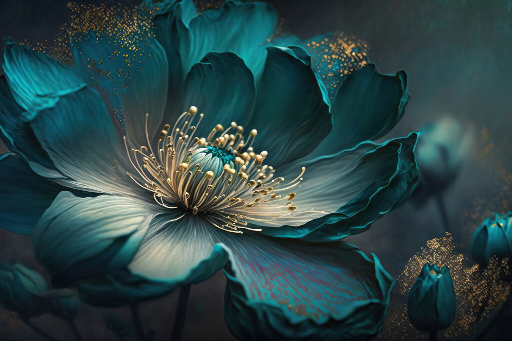 Cœur de fleur turquoise — motif complet