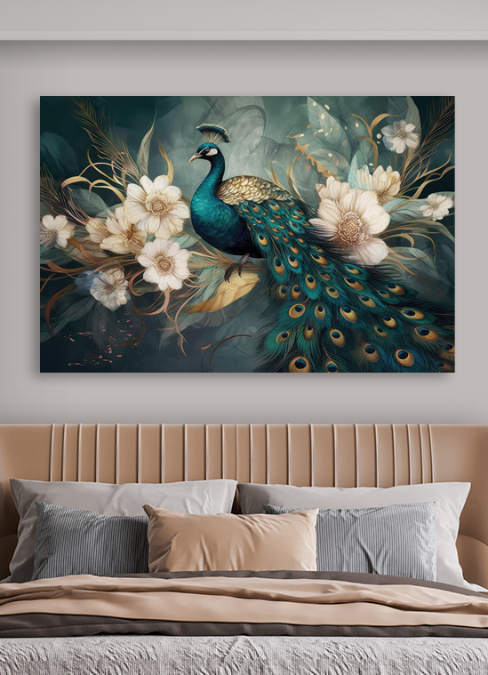 Paon et fleurs blanches — intérieur 2