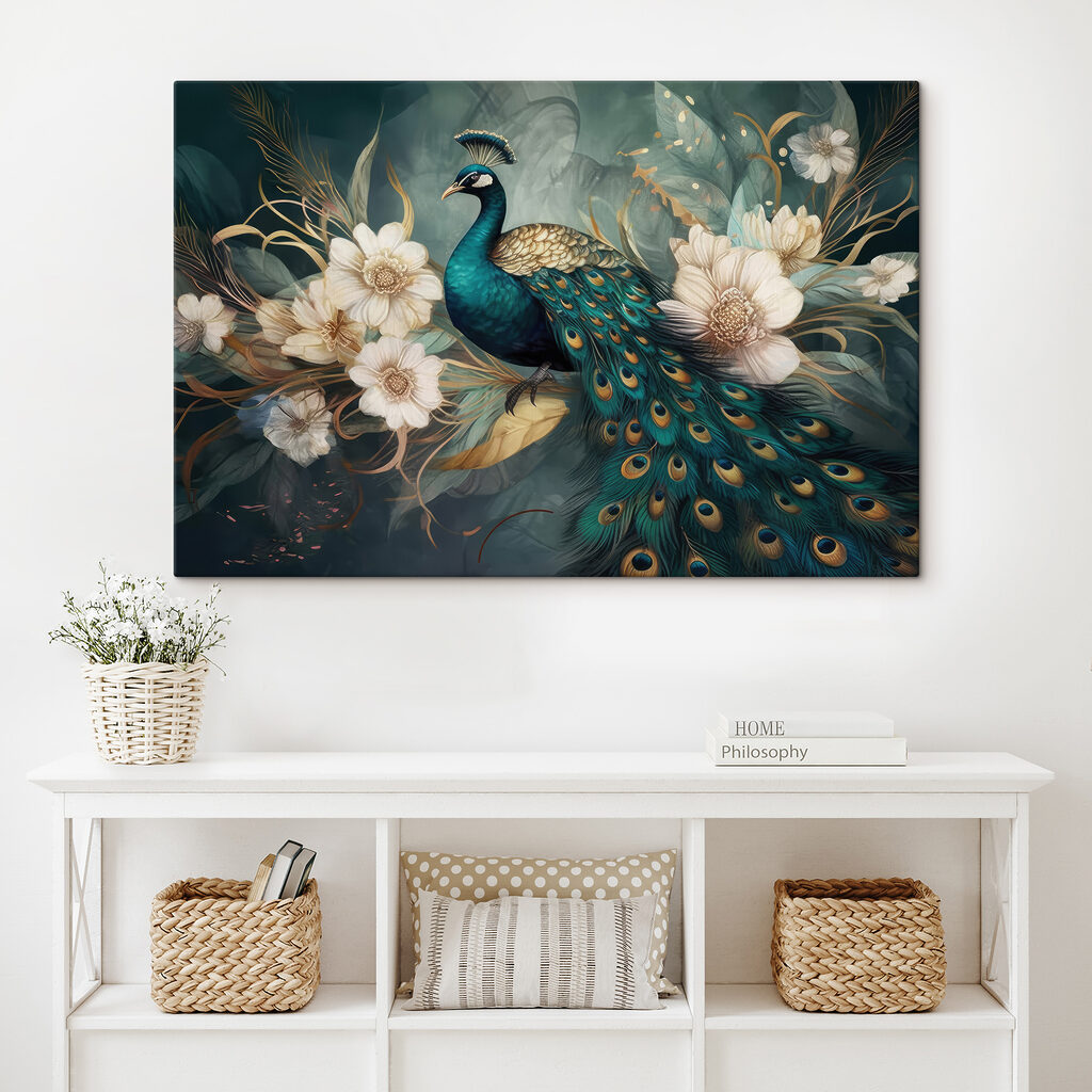 Paon et fleurs blanches — intérieur 3