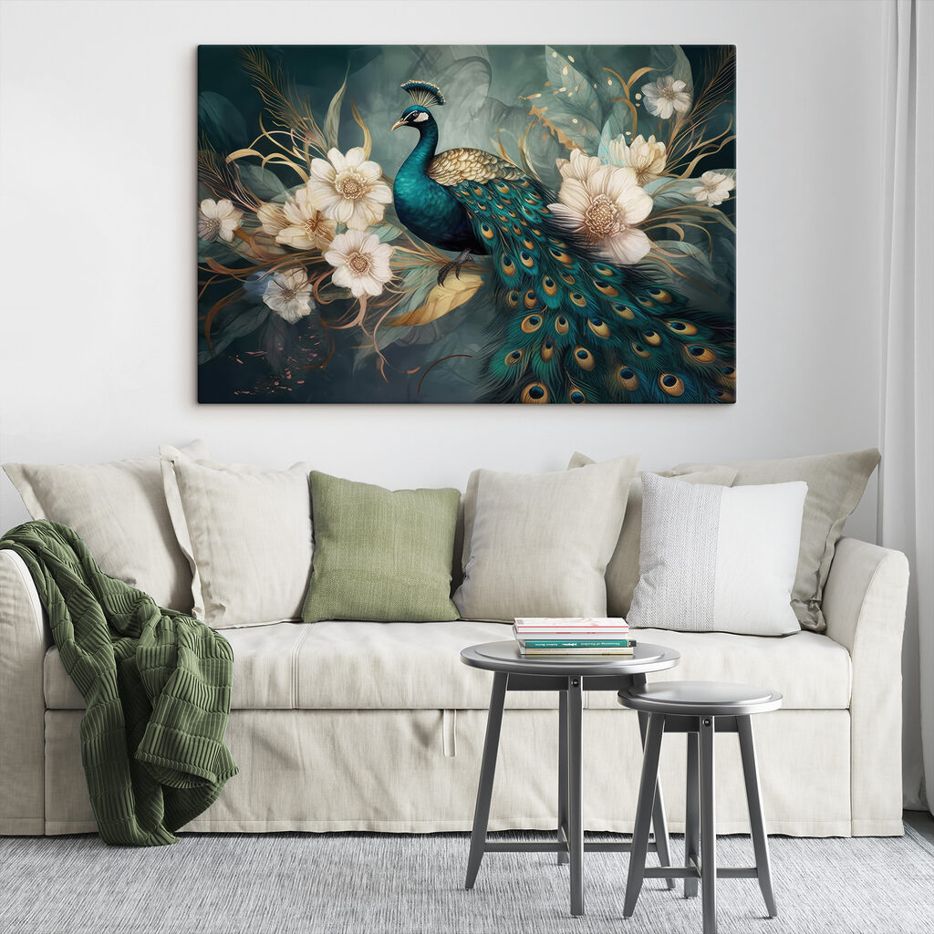 Paon et fleurs blanches — intérieur 4