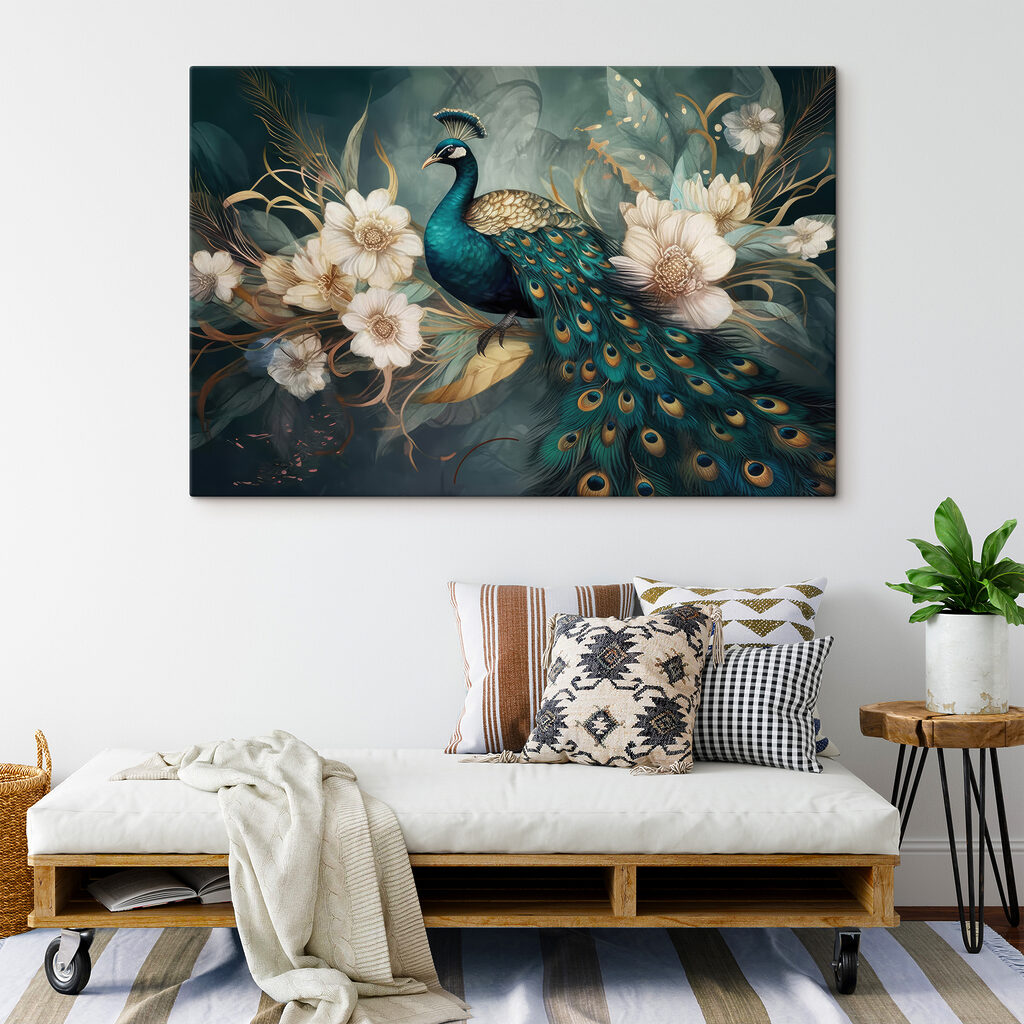 Paon et fleurs blanches — intérieur 5