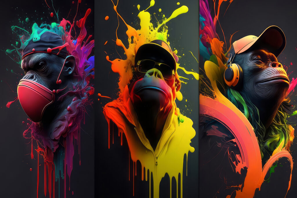 Singes éclaboussés de couleur — motif complet