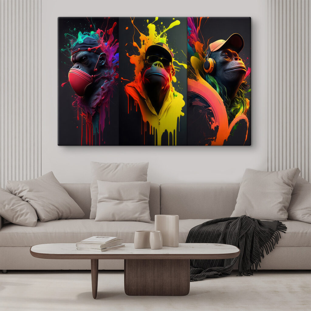 Singes éclaboussés de couleur — intérieur 3