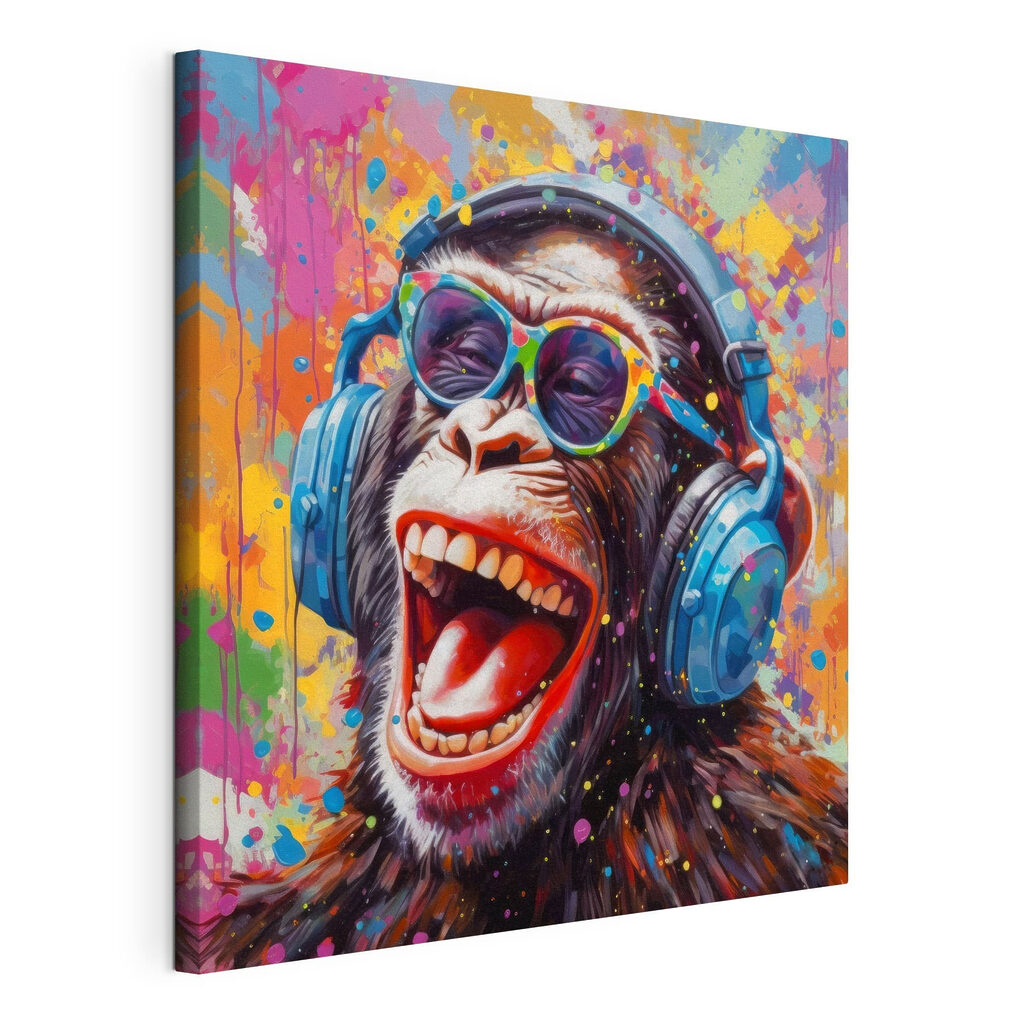 Un singe qui rit, toile tendue et bord enveloppé
