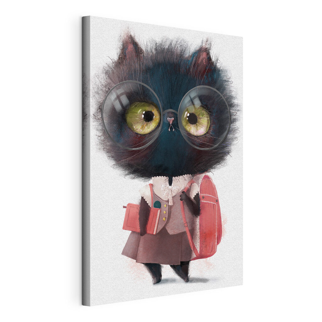 Chaton prêt pour l’école, toile tendue et bord enveloppé