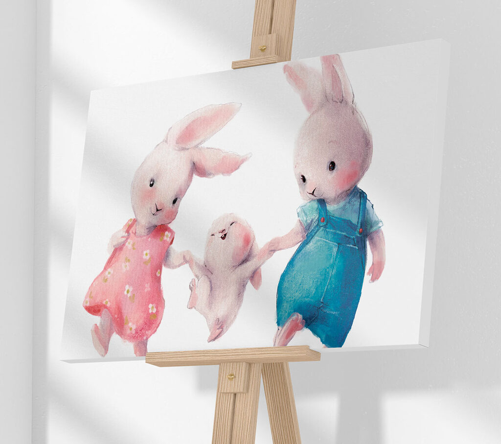 Petit lapin bien entouré dans un intérieur