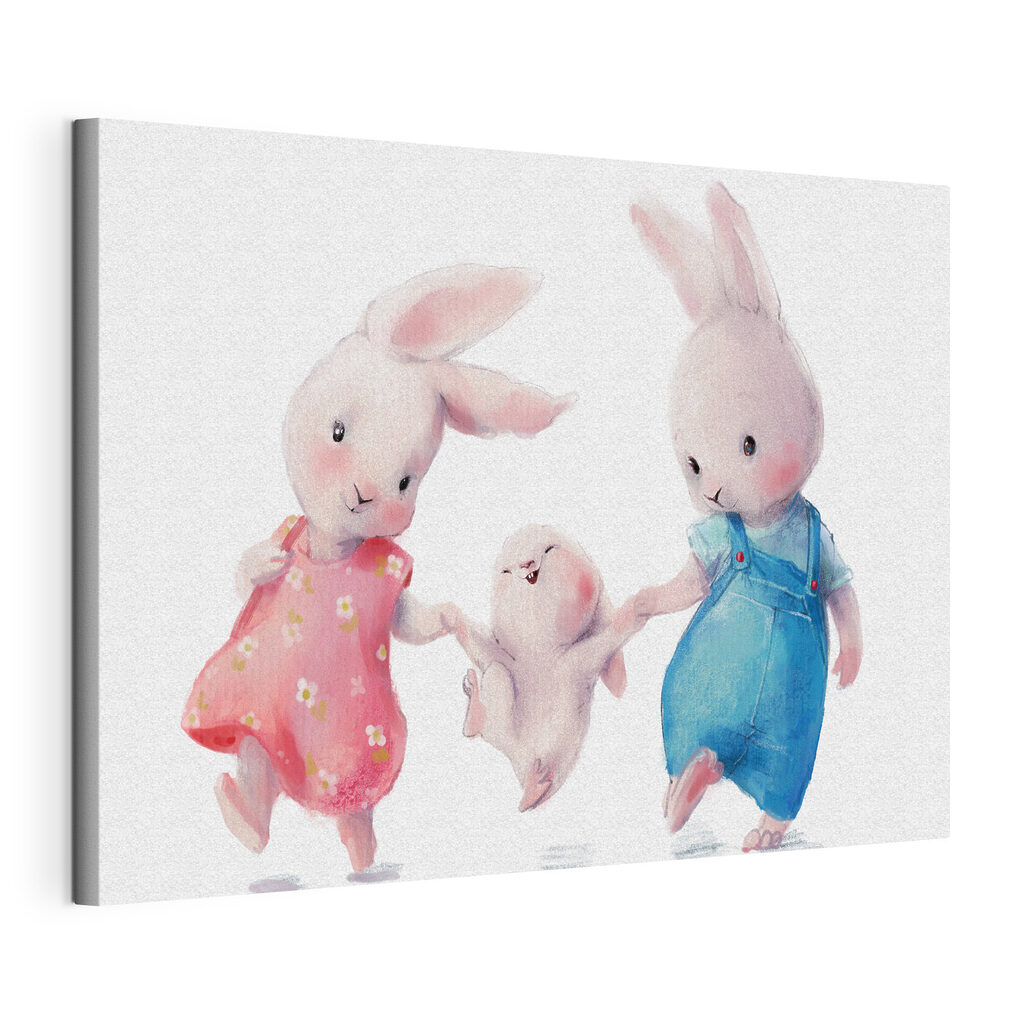 Petit lapin bien entouré, toile tendue et bord enveloppé