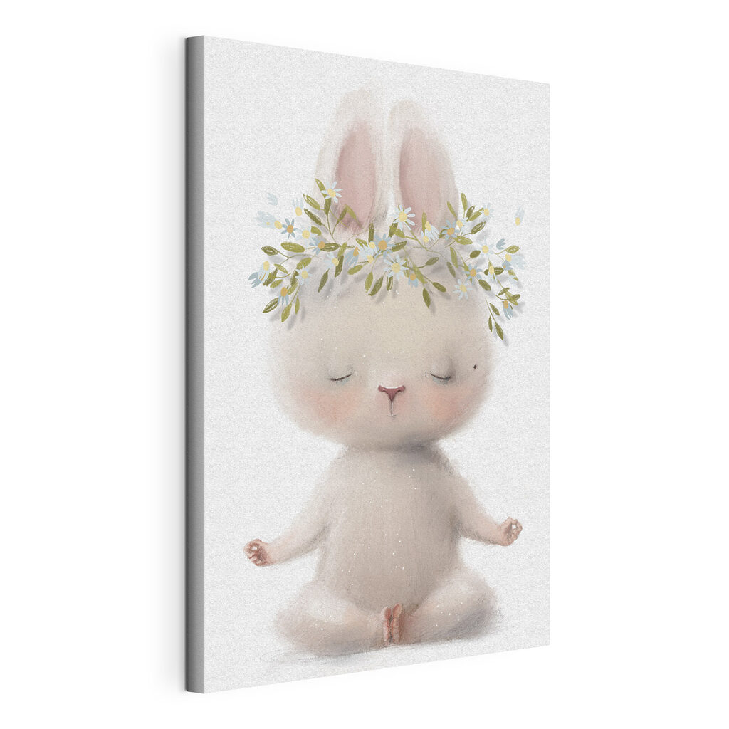 Petit lapin couronné, toile tendue et bord enveloppé