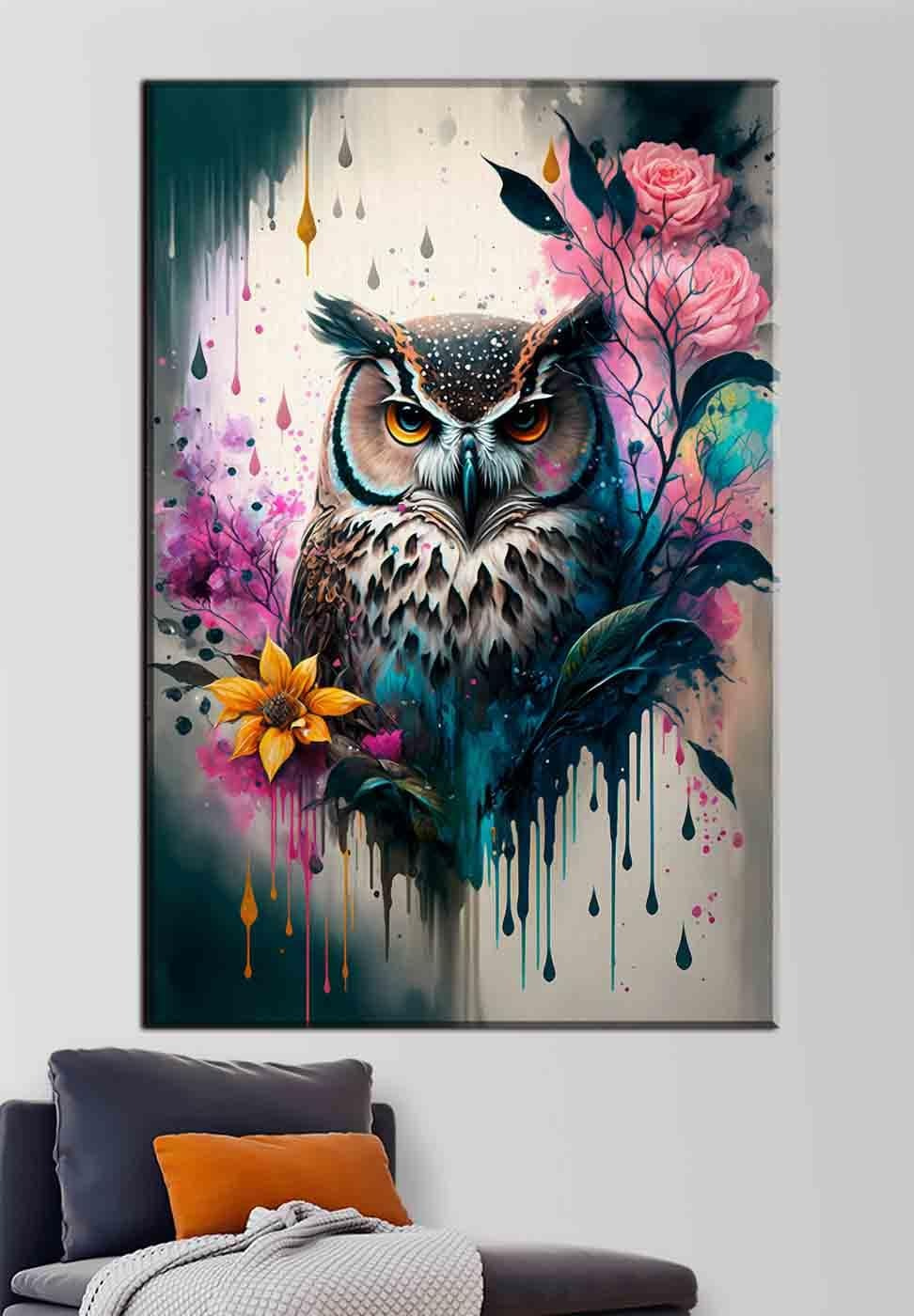 Hibou et roses peintes — intérieur 1