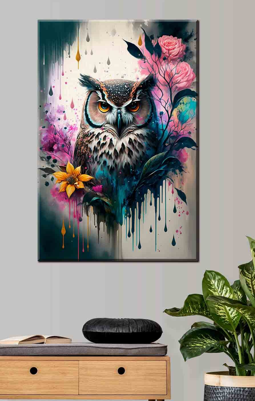 Hibou et roses peintes — intérieur 2