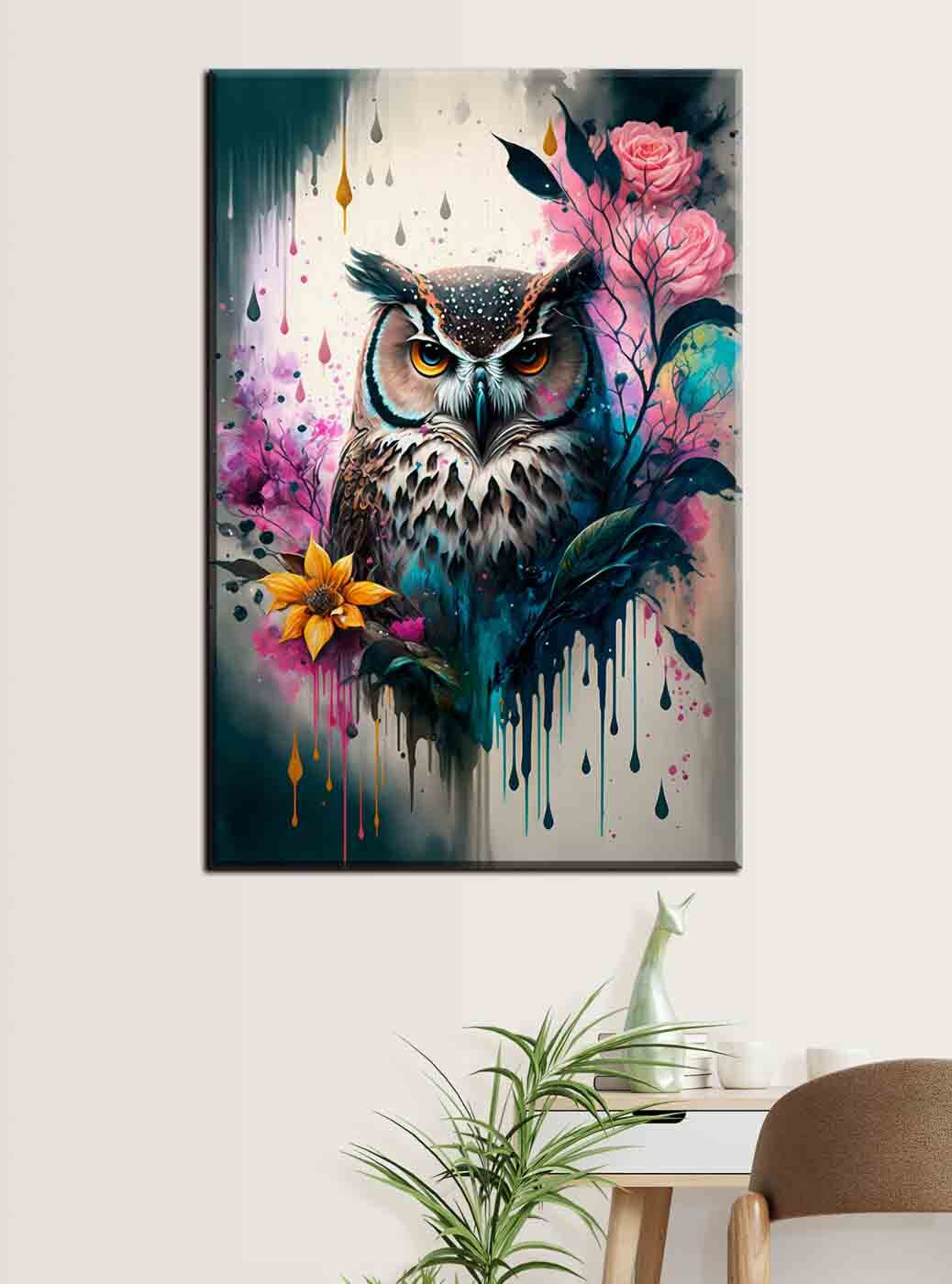Hibou et roses peintes — intérieur 3
