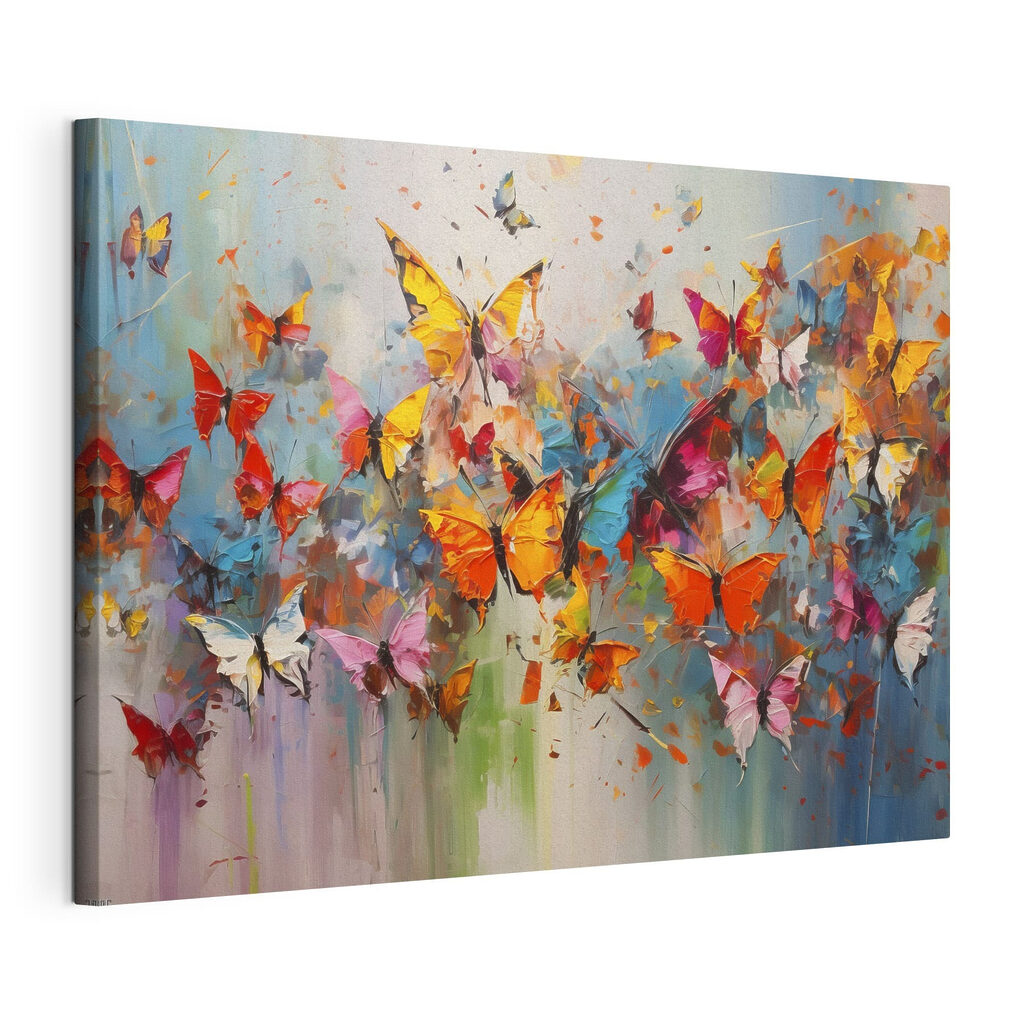 Papillons porteurs de couleurs, toile tendue et bord enveloppé