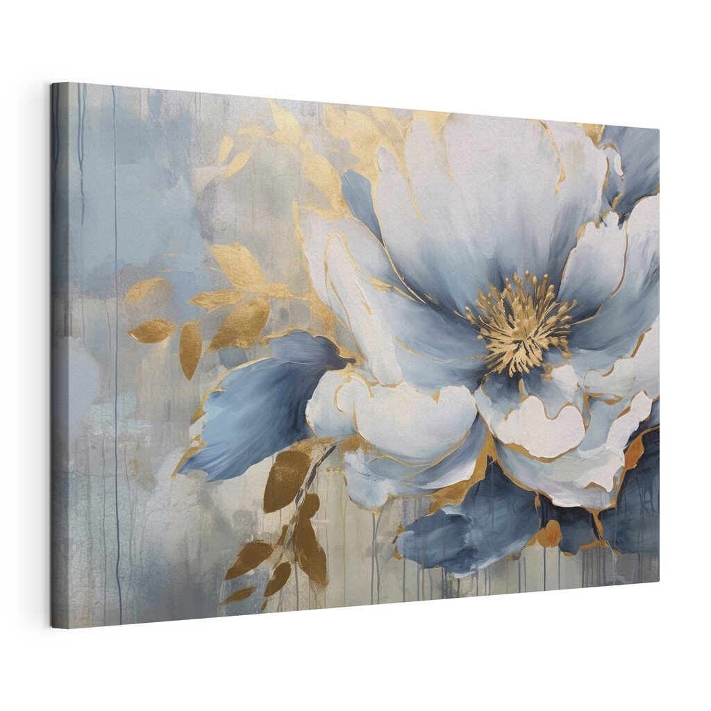 Fleurs aux ombres bleues, toile tendue et bord enveloppé