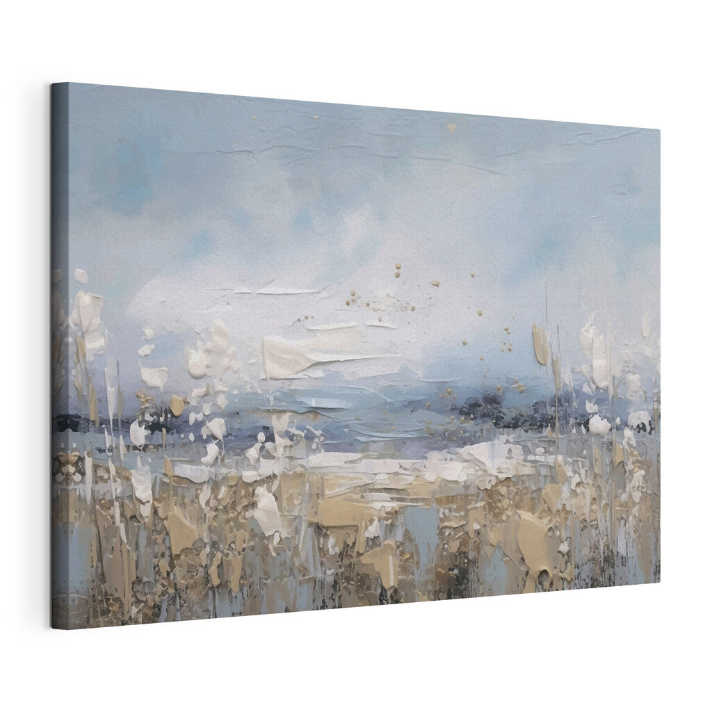 Prairie au pinceau, toile tendue et bord enveloppé