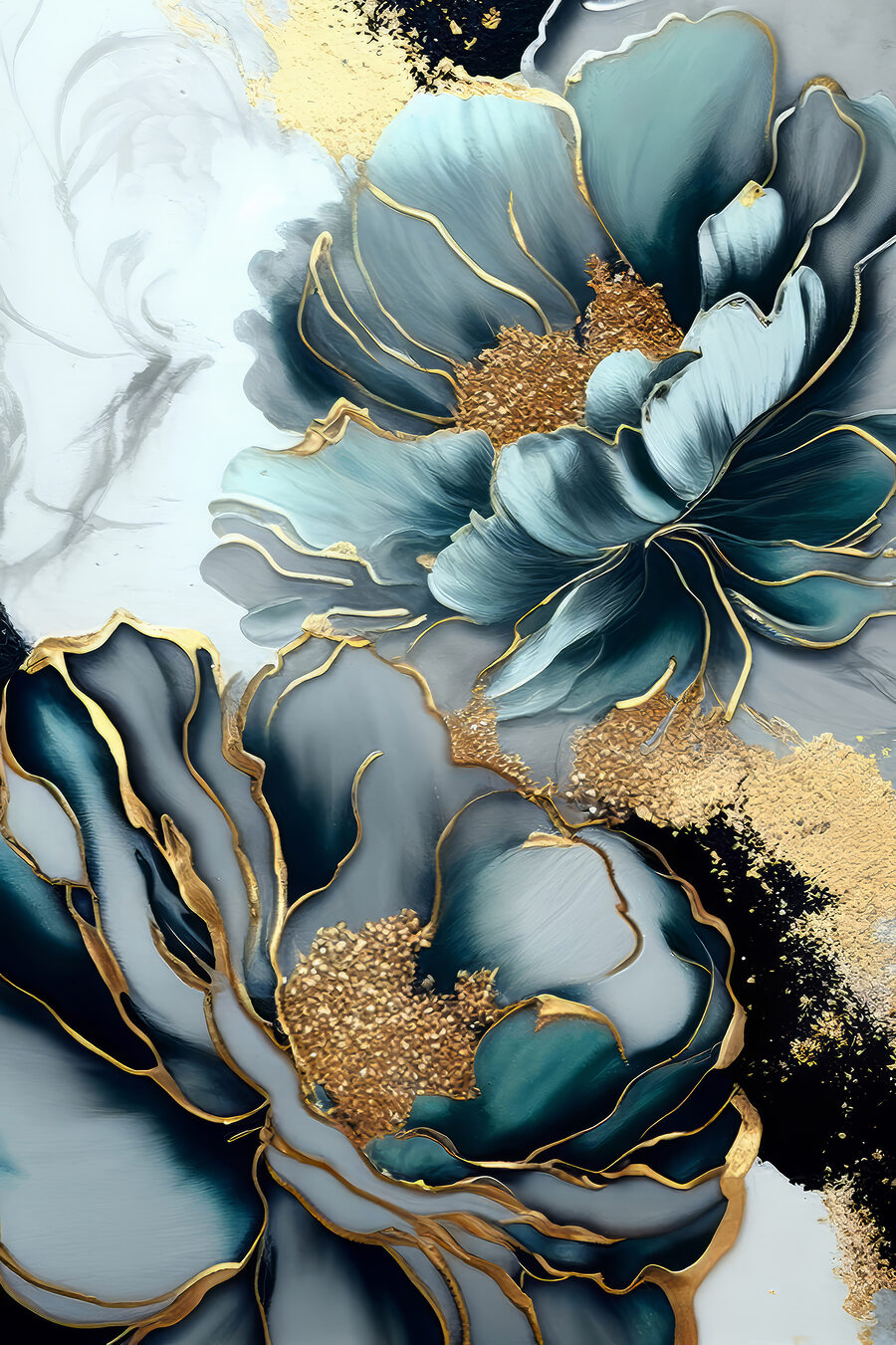 Fleurs bleues, contours dorés — motif complet