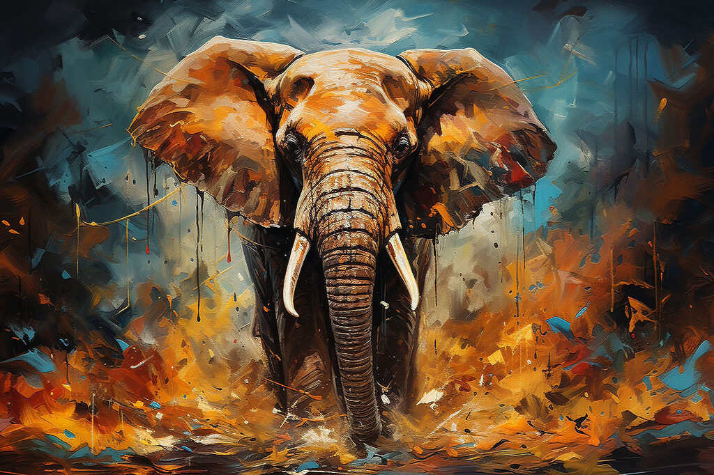 Éléphant aux touches orange — motif complet