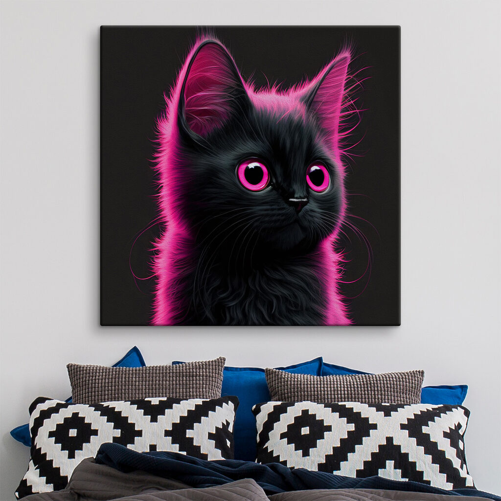Chaton au néon rose — intérieur 1