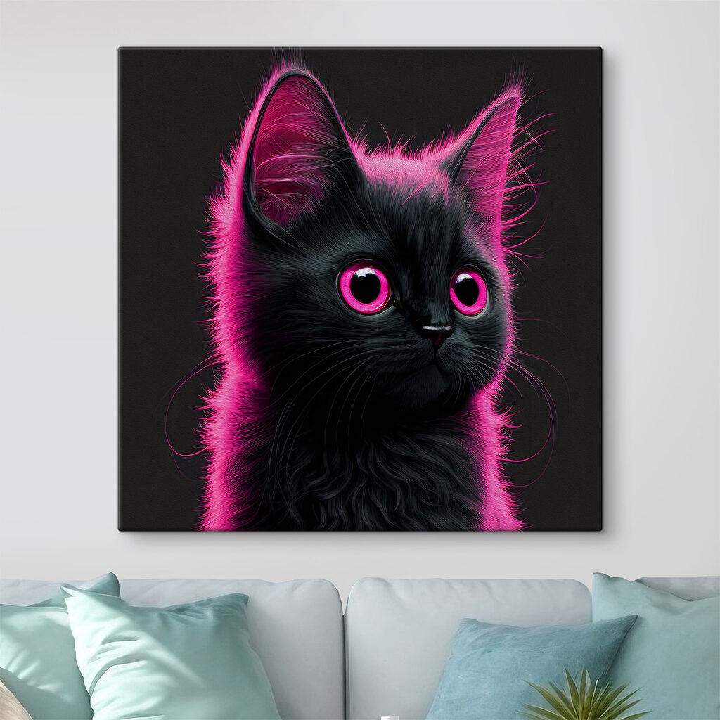 Chaton au néon rose — intérieur 2