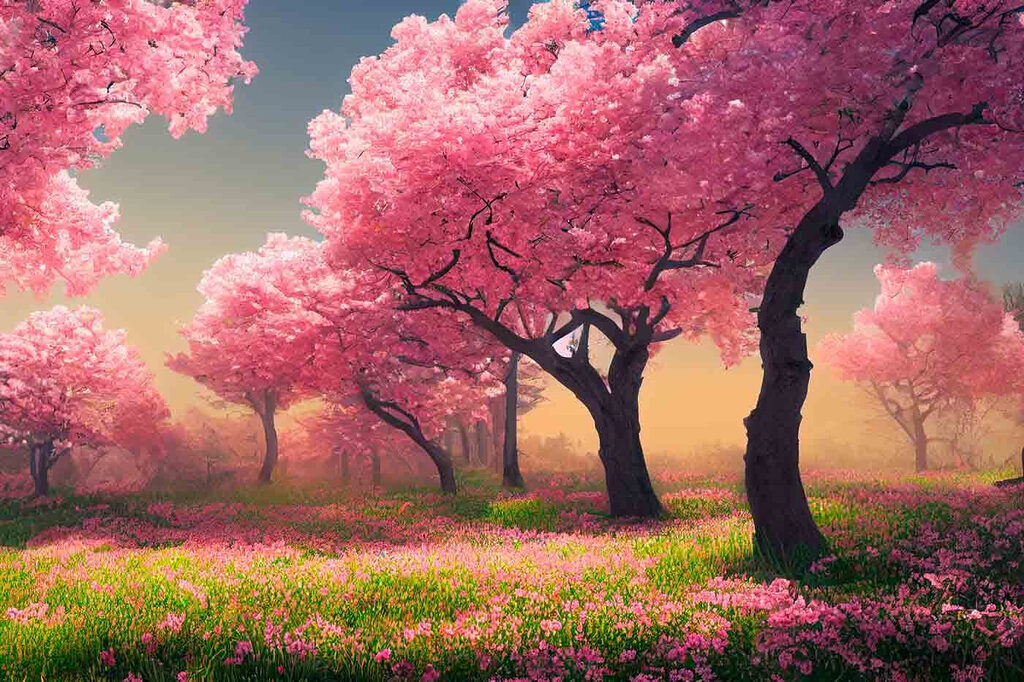 Sous les arbres roses — motif complet