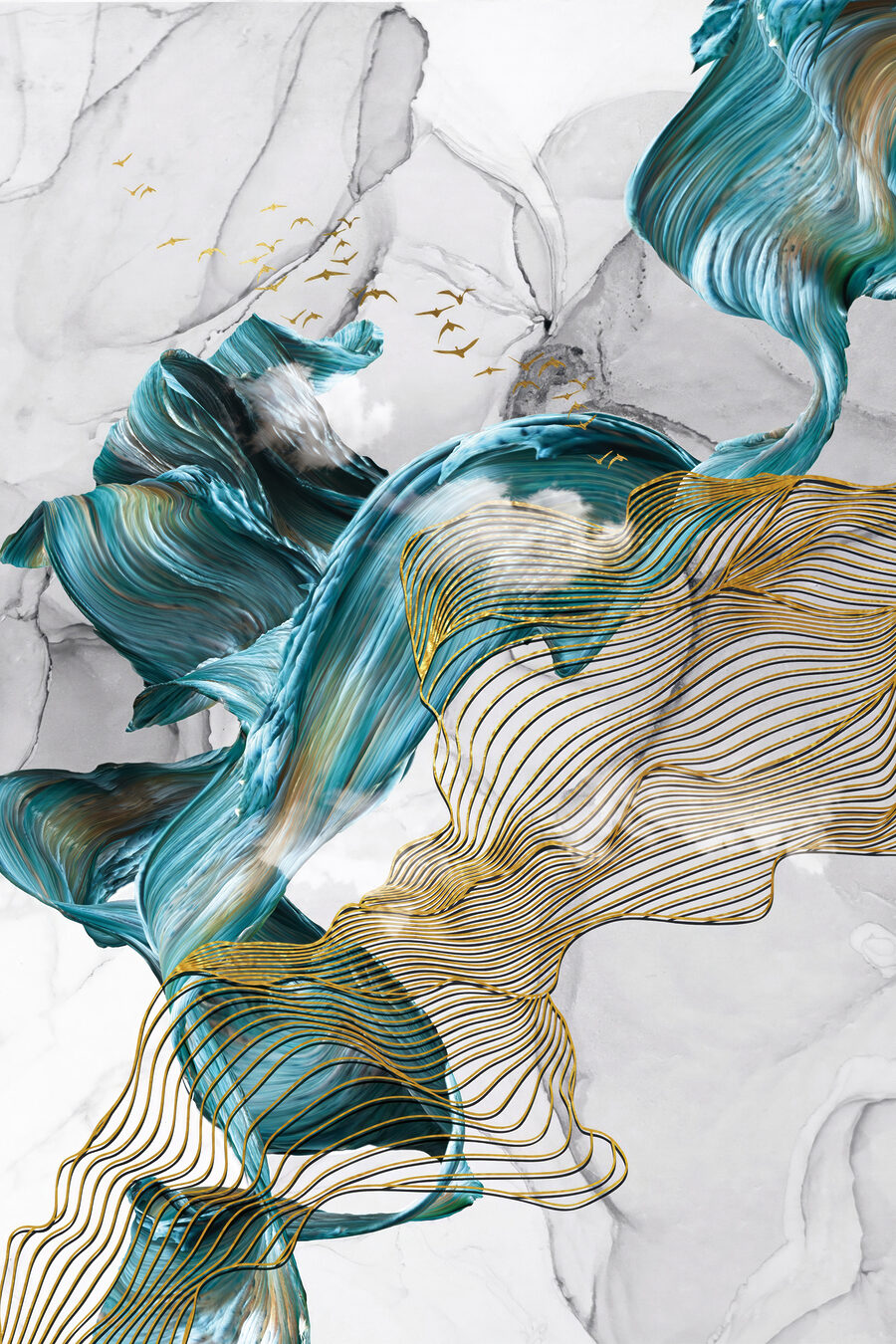 Turquoise aux contours dorés — motif complet