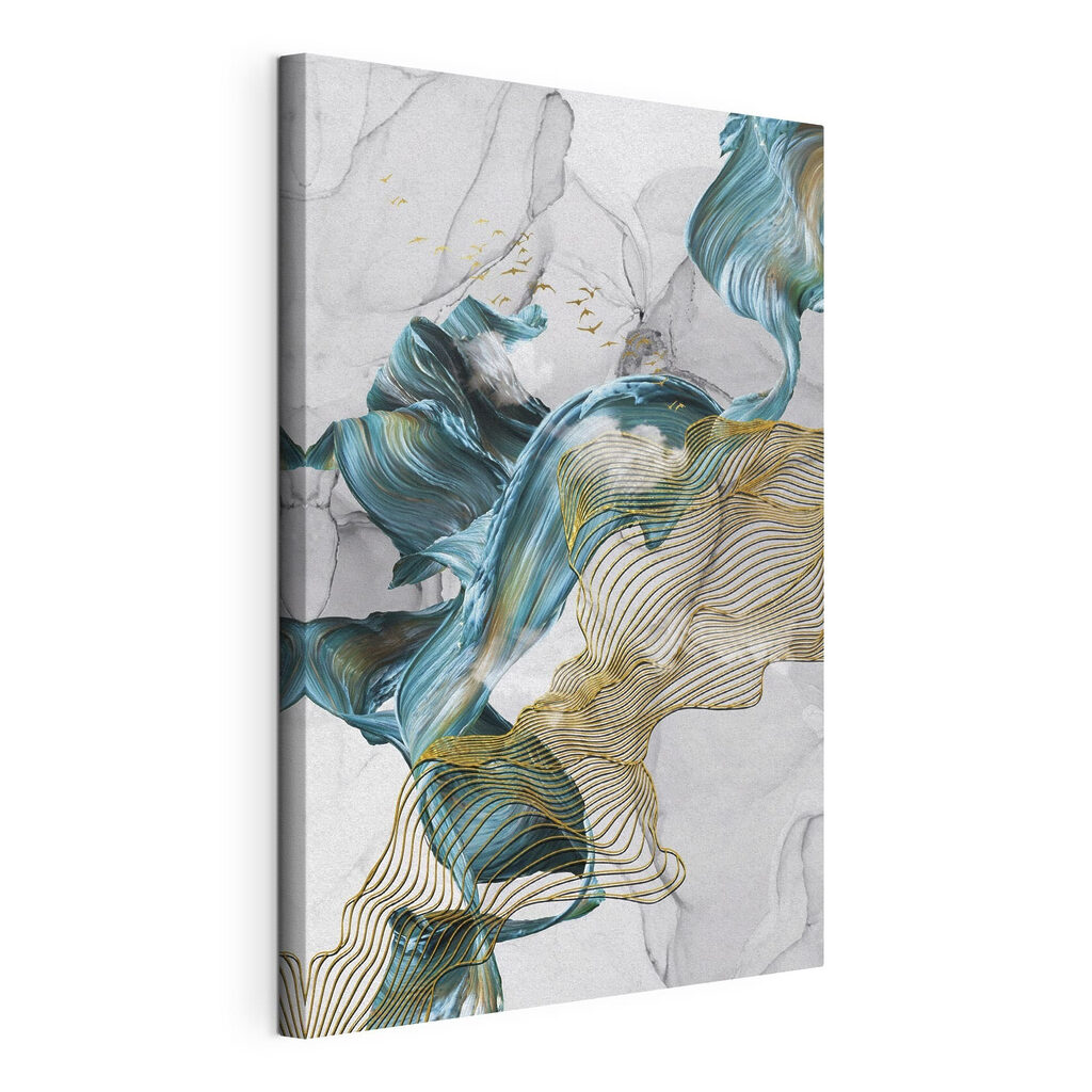 Turquoise aux contours dorés, toile tendue et bord enveloppé