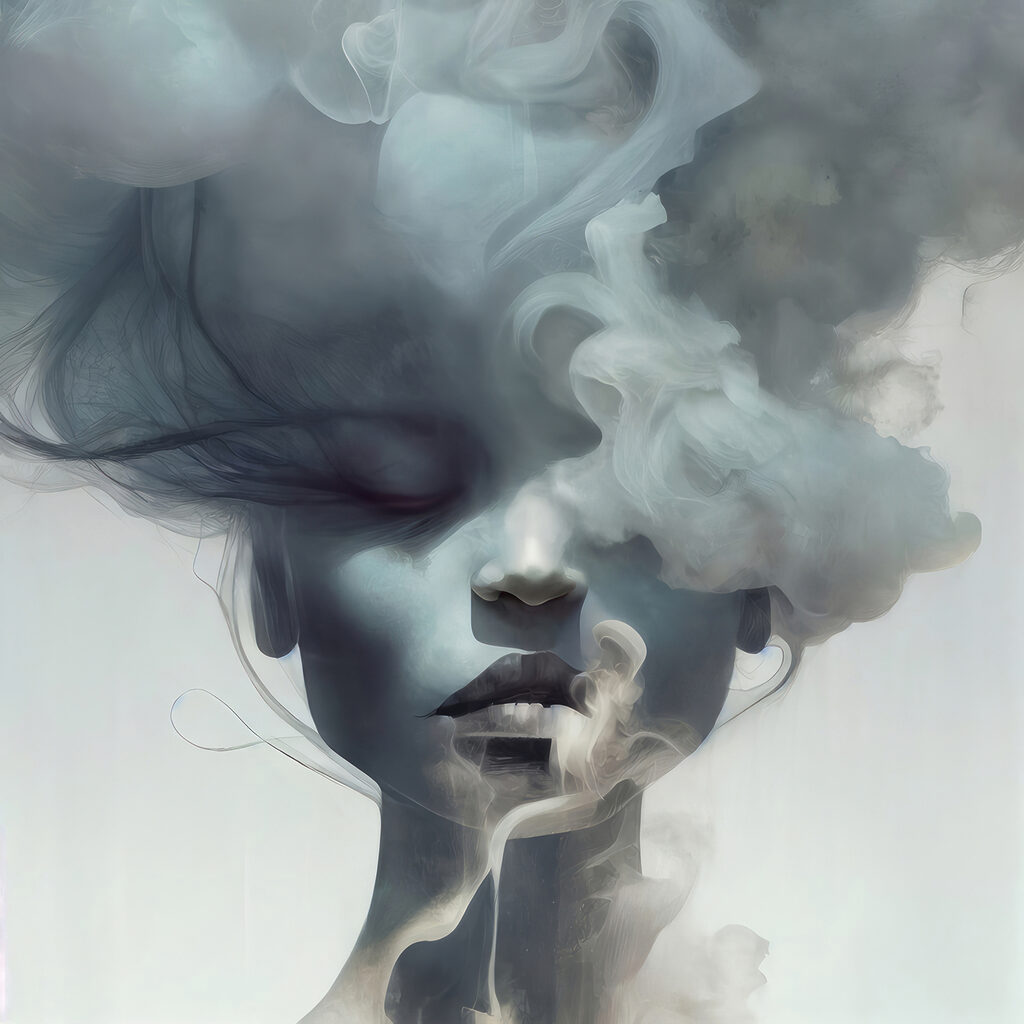 Visage voilé de fumée — motif complet