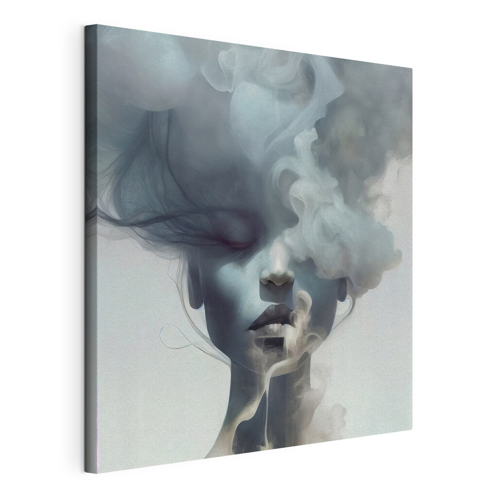 Visage voilé de fumée, toile tendue et bord enveloppé