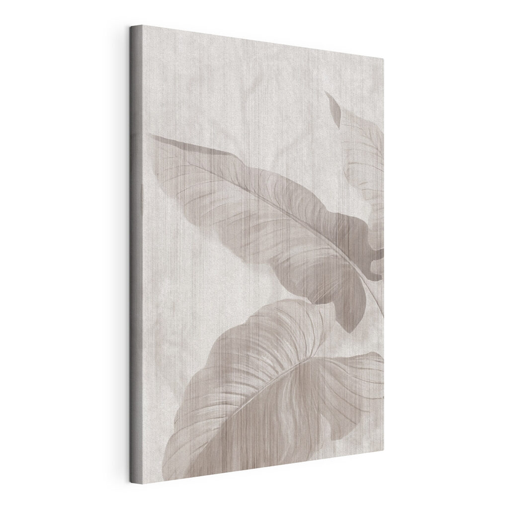 Feuillage en camaïeu gris, toile tendue et bord enveloppé