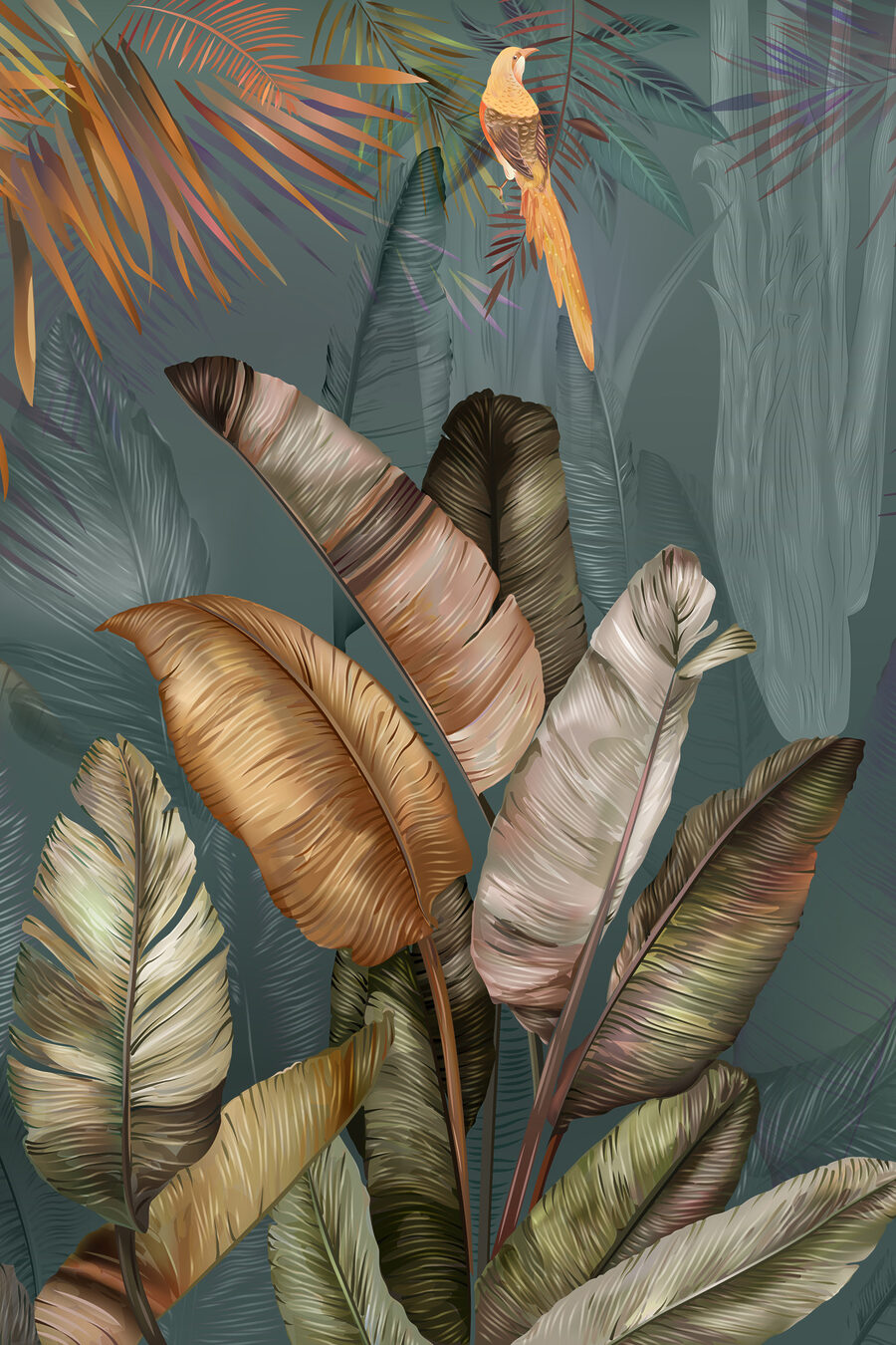 Feuilles tropicales cuivrées — motif complet