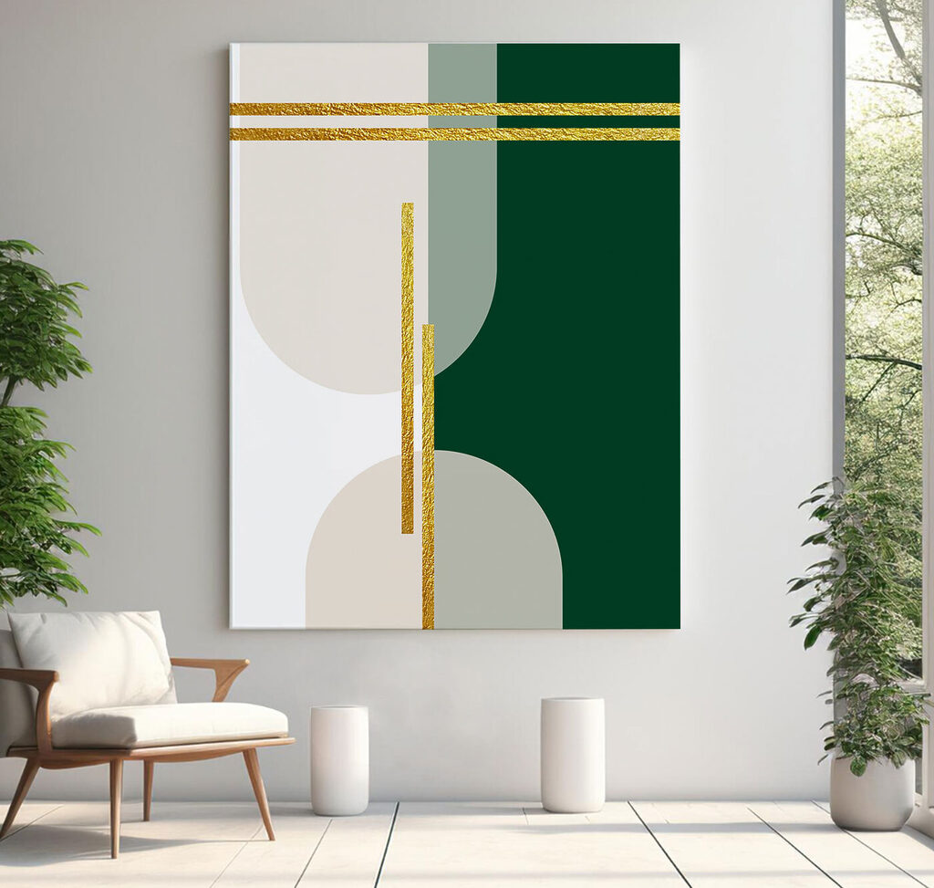 Vert et croisillons dorés dans un intérieur