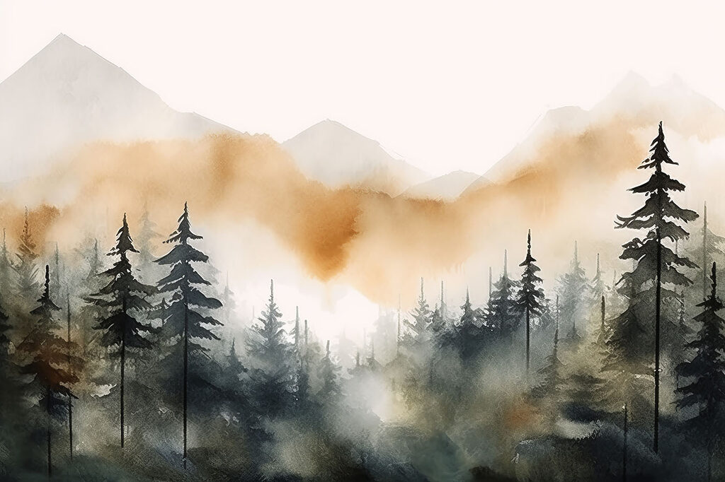 Sapins et montagnes ocre — motif complet