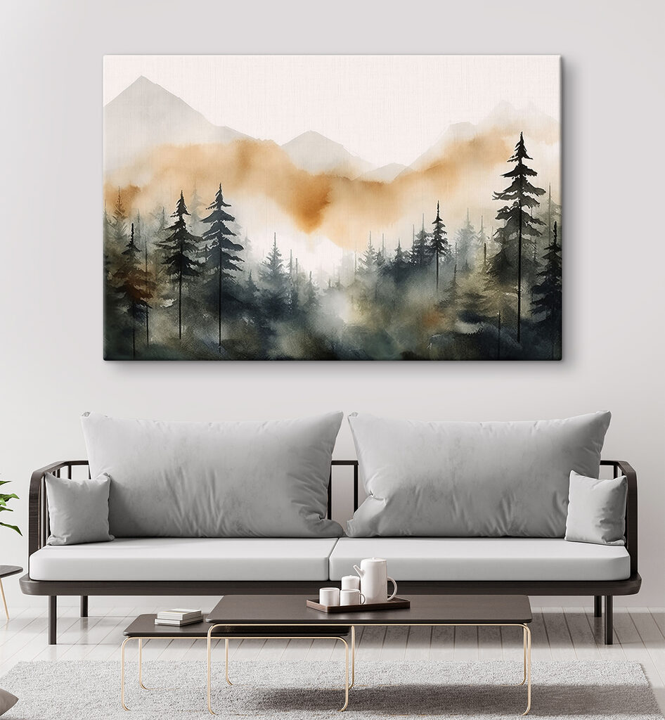 Sapins et montagnes ocre dans un intérieur